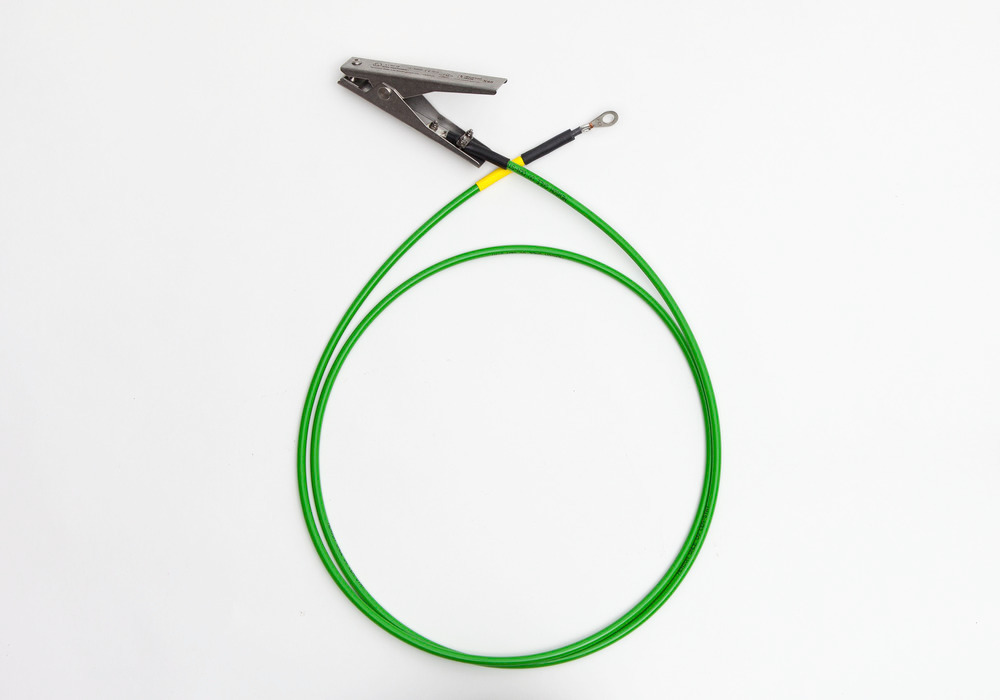 Earthing cable with 1 earthing clip / 1 cable eye, insulation and ATEX approval, 2 m cable