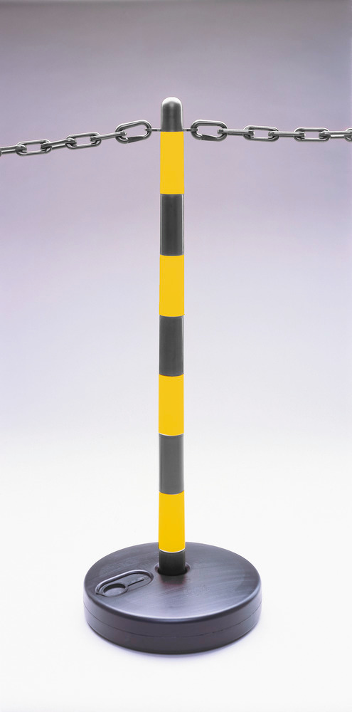 Poteau à chaîne léger, avec pied, 4 anneaux, noir / jaune, pieds remplissable