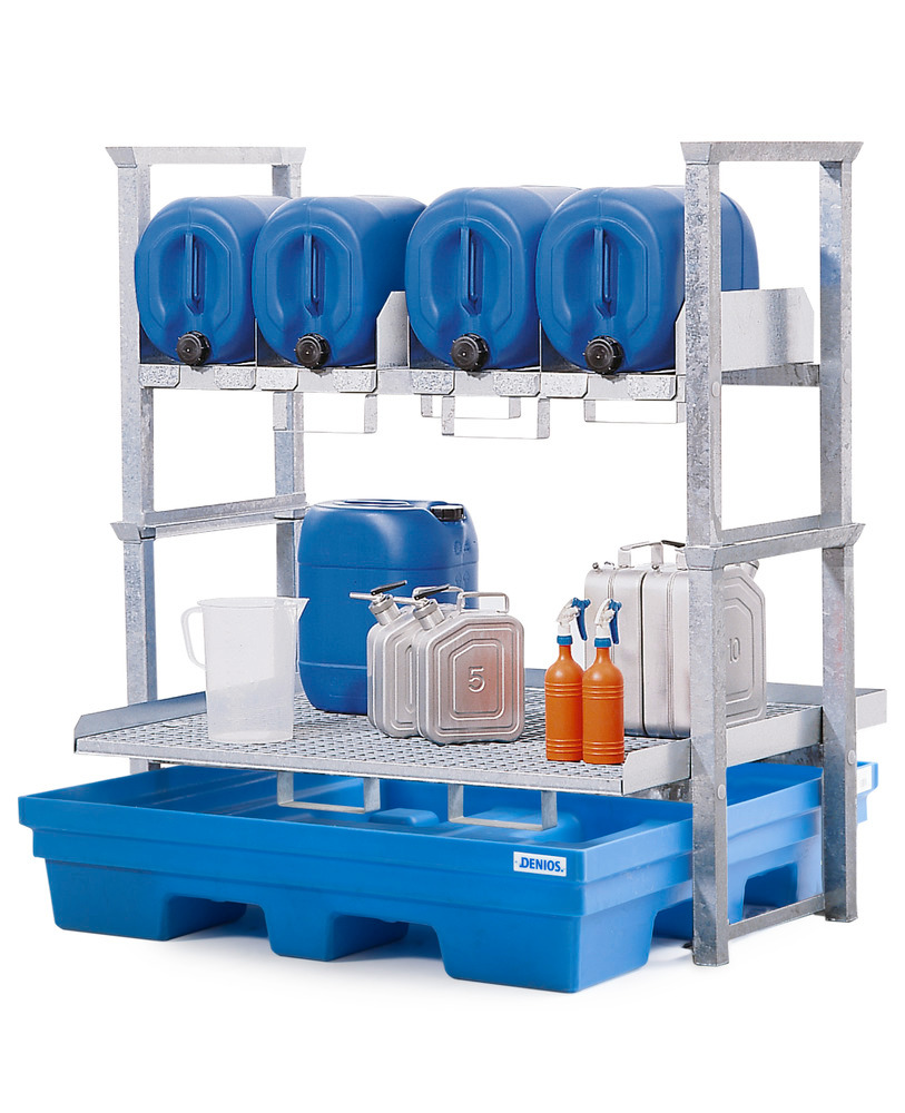 Canister and small containers rack AWK 4, with spill pallet in polyethylene (PE)