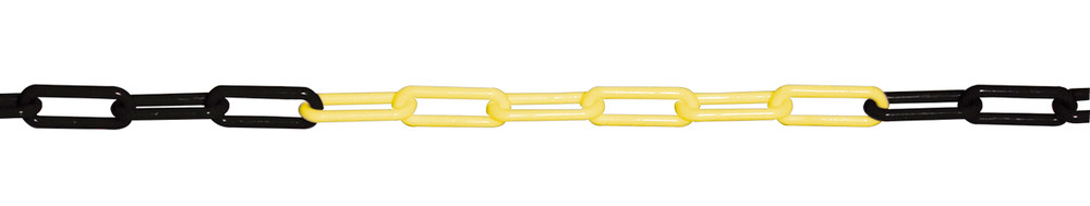 Határoló lánc, műanyag, 10 m, fekete/sárga, átmérő: 6 mm
