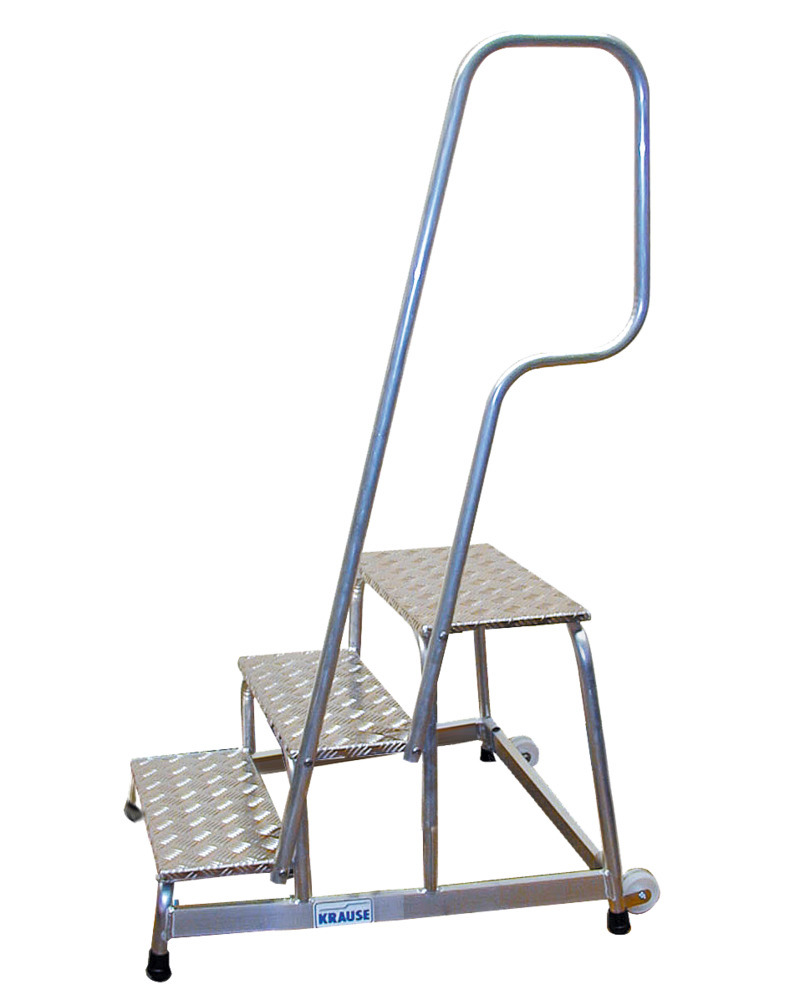Escada de alumínio com corrimão e rodas, 3 degraus