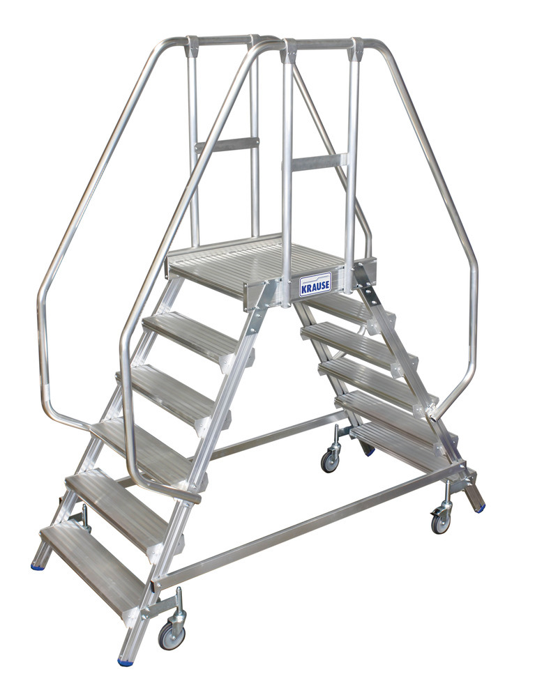 Podest-Leiter aus Aluminium, fahrbar, 2 x 6 Stufen, beidseitig besteigbar