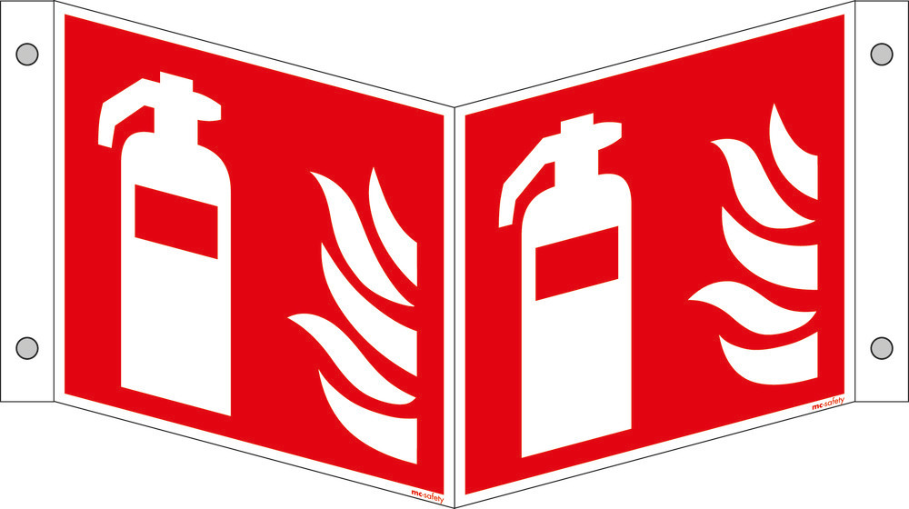 Vinkelskylt "Brandsläckare”, ISO 7010/ASR 1.3, aluminium 150 mm x 150 mm