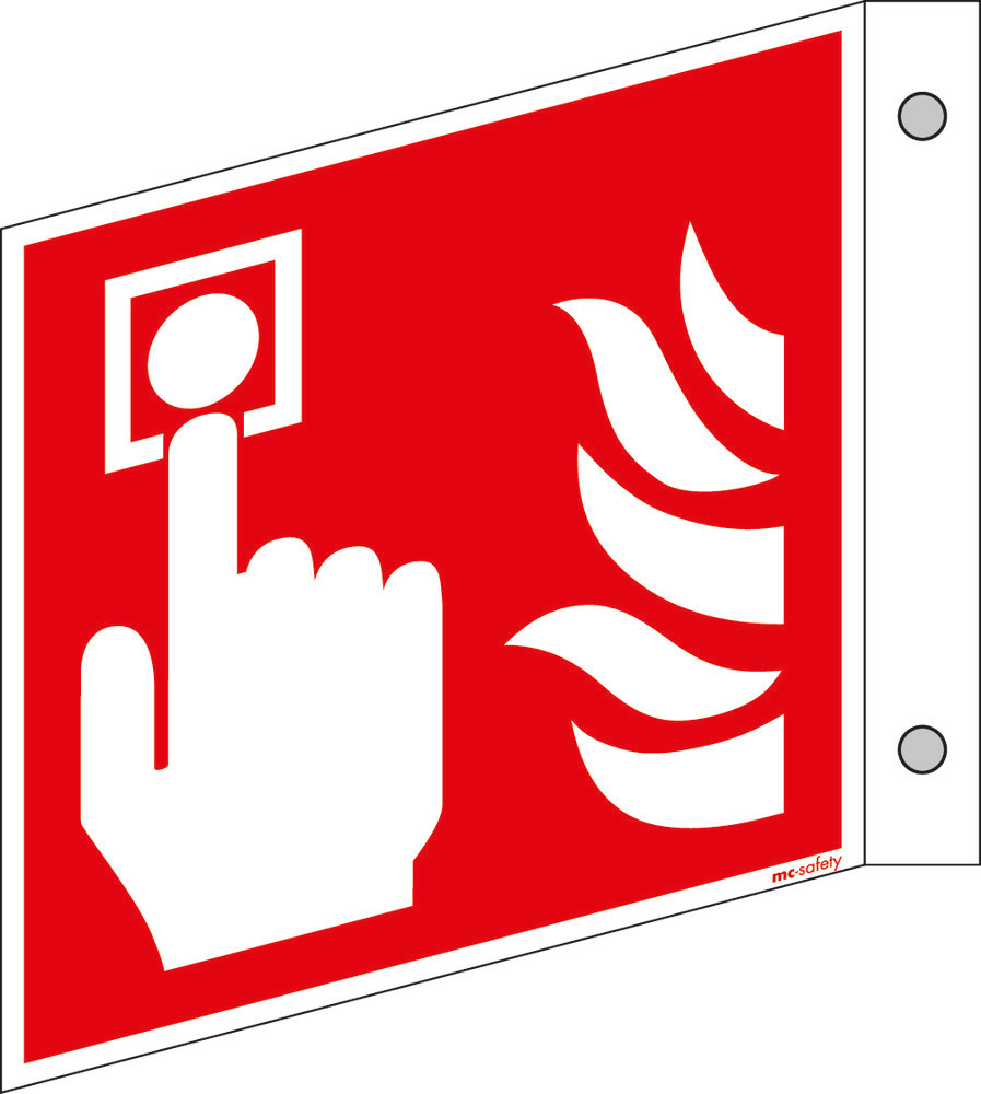 Segnale a bandiera “Rilev. incendi”, ISO7010, alluminio, fotoluminescente, 150 x 150 mm, conf. 5 pz.
