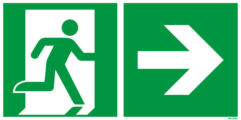 Emergency sign Emergency route right, ISO 7010, foil, lum, s-adh, 300 x 150 mm, Pack = 10 units