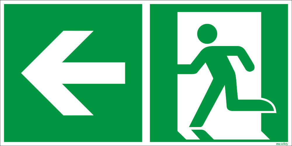 Sinal de emergência "via de evacuação à esquerda" conforme ISO 7010, pel 300 x 150 mm, fluor.
