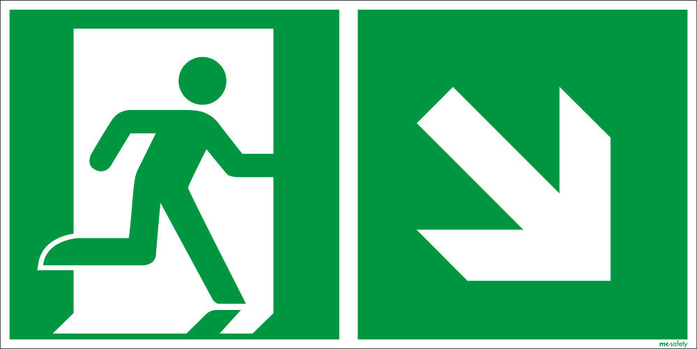 Emergency sign Emergency route right down, ISO 7010, alu, lum, 300 mm x 150 mm, Pack = 10 units