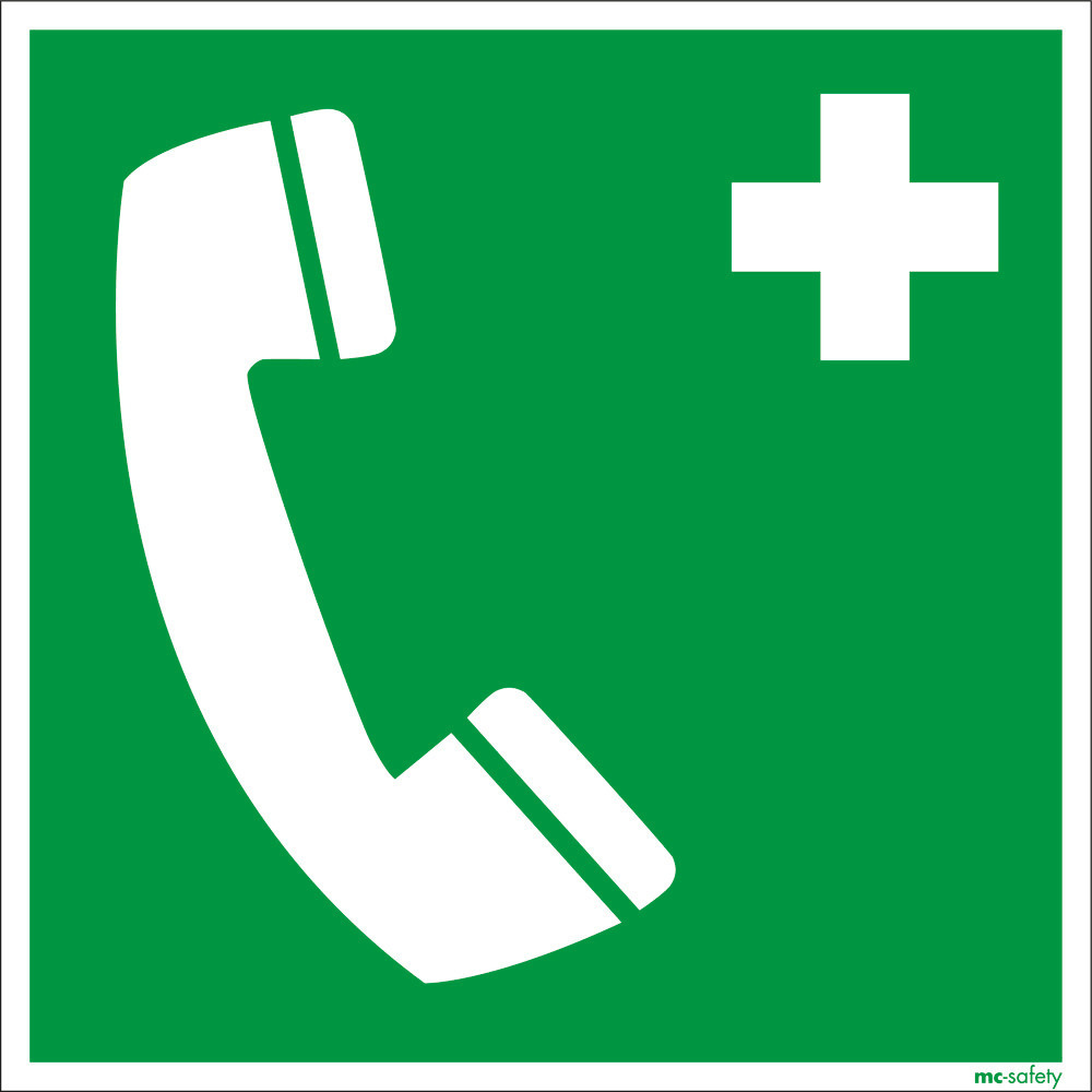 Opastekyltti Hätäpuhelin, ISO 7010, alumiini, jälkivalaiseva, 150 x 150 mm, PY = 10 kpl