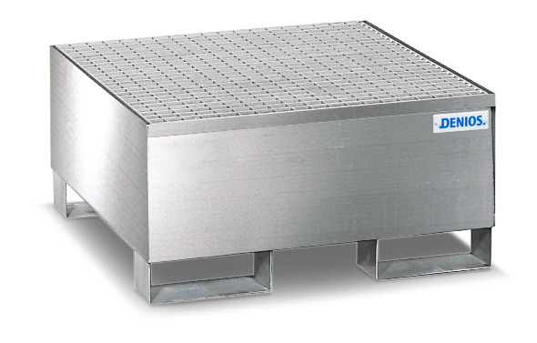 Spill pallet pro-line in st steel for 1 drum, accessible underneath, with st steel grid 850x870x430