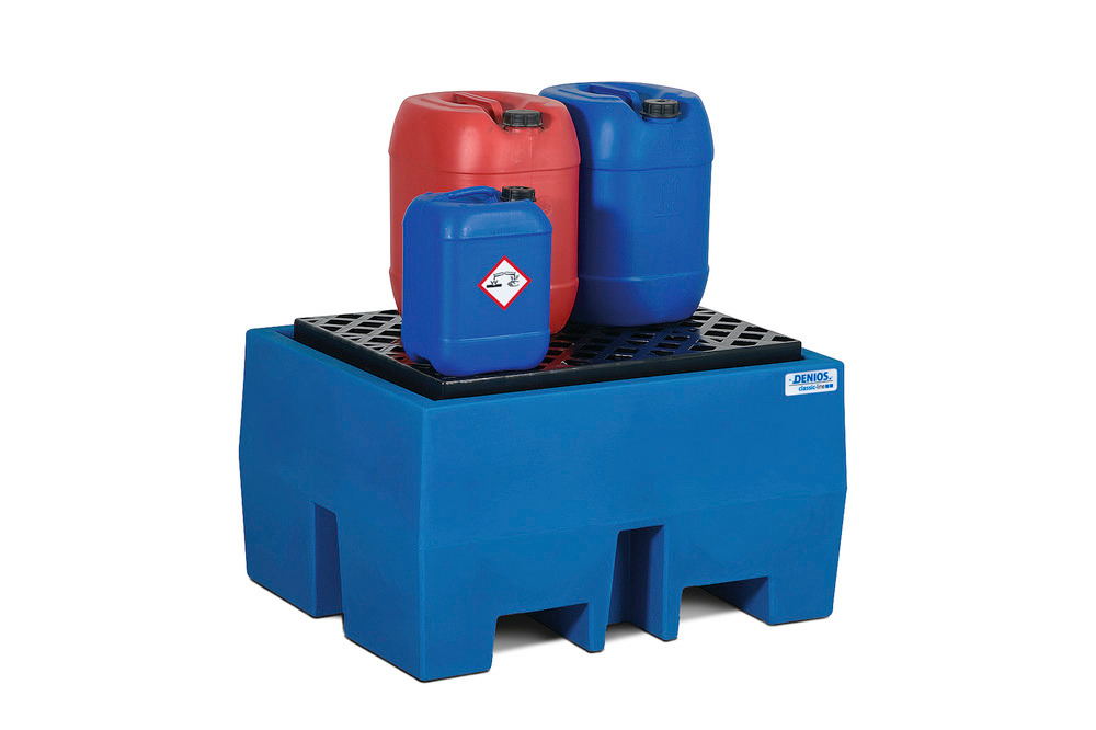 Spill pallet classic-line in polyethylene (PE) for 1 drum, with PE grid, 760x910x525