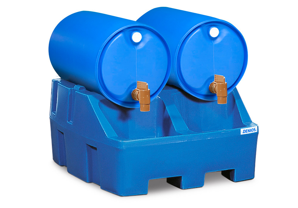 Estación de llenado PolySafe RS de polietileno (PE), para 2 bidones de 200 litros, azul
