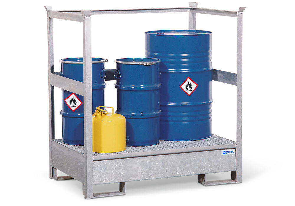 Stasjontil farlige stoffer 2 P2-R i stål, galvanisert, til  2 x 200 L fat, kan stables