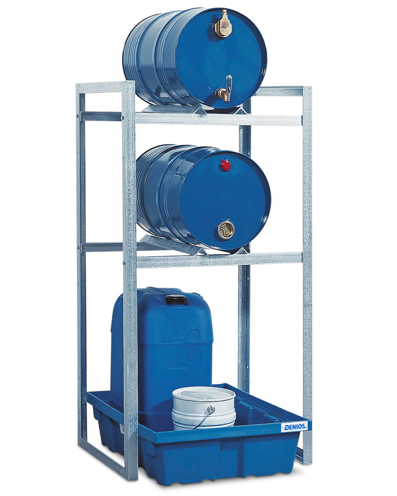Drum rack FR-K 2-60 for 2 x 60 litre drums, with spill pallet in polyethylene (PE)