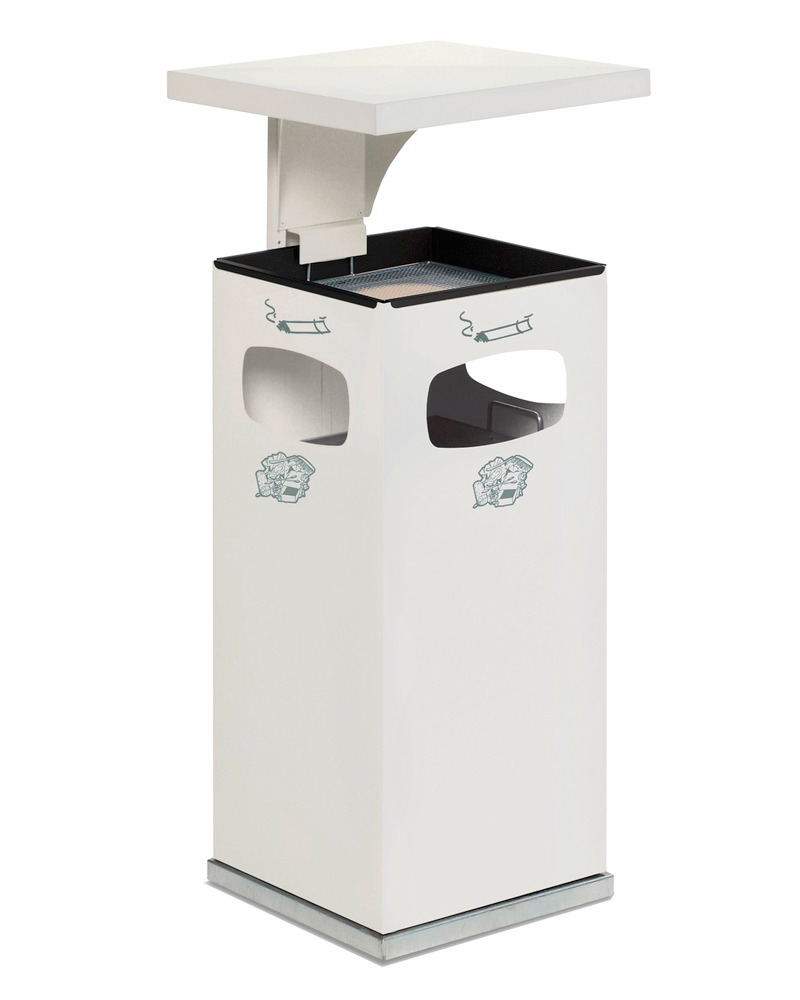 Combi waste bin / ashtray in steel, with removable cover f weather protection, 38l volume, white