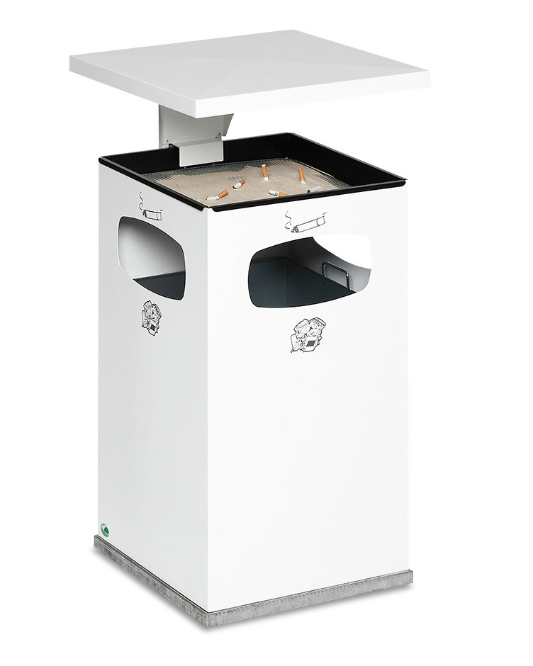 Kombineret askebæger-affaldsbeholder af stål, med aftagelig overdækning, 72 liters volumen, hvid