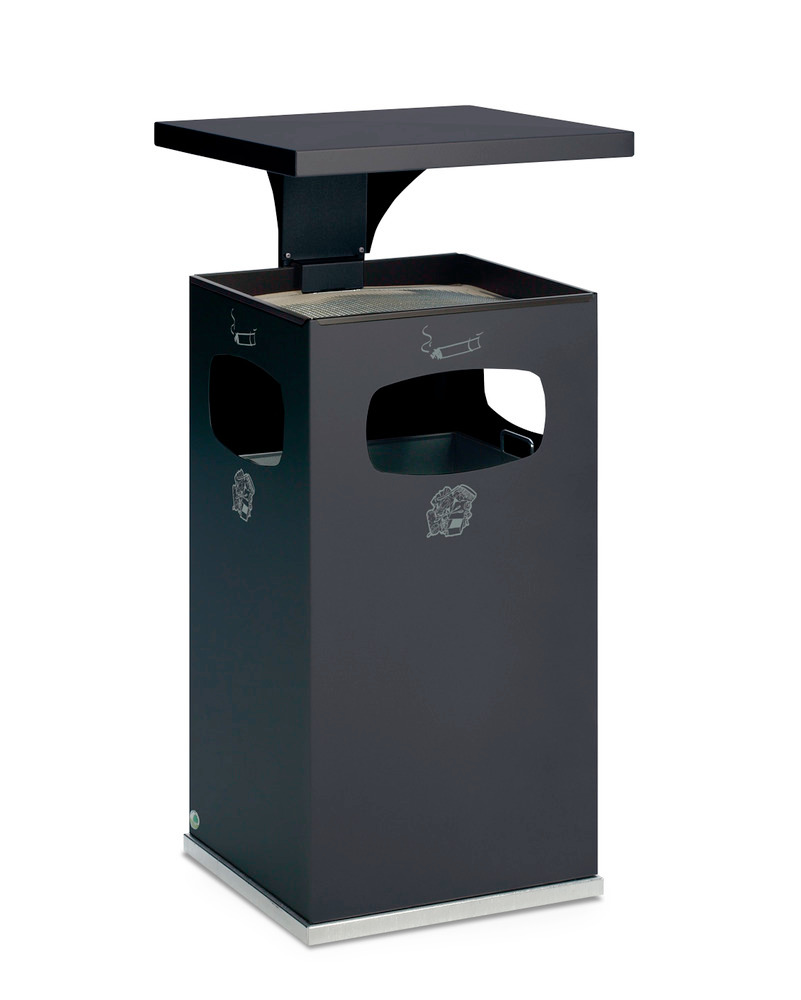 Kombineret askebæger-affaldsbeholder af stål, med aftagelig overdækning, 72 liters volumen, antracit