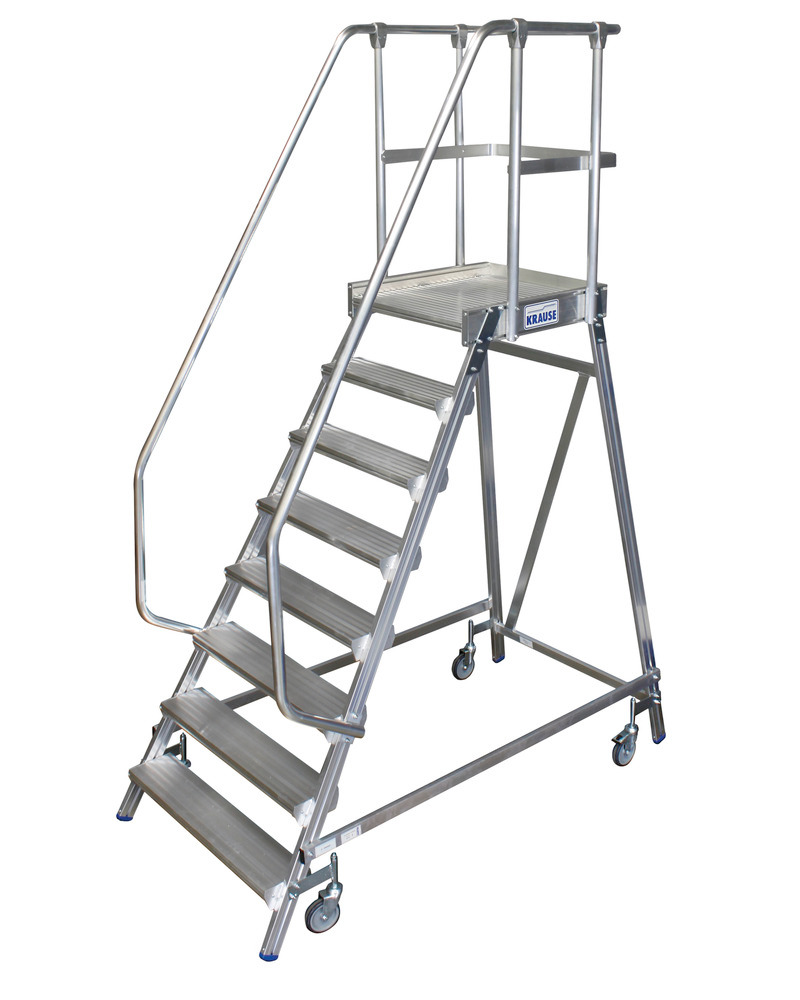 Podest-Leiter aus Aluminium, fahrbar, 8 Stufen, einseitig besteigbar