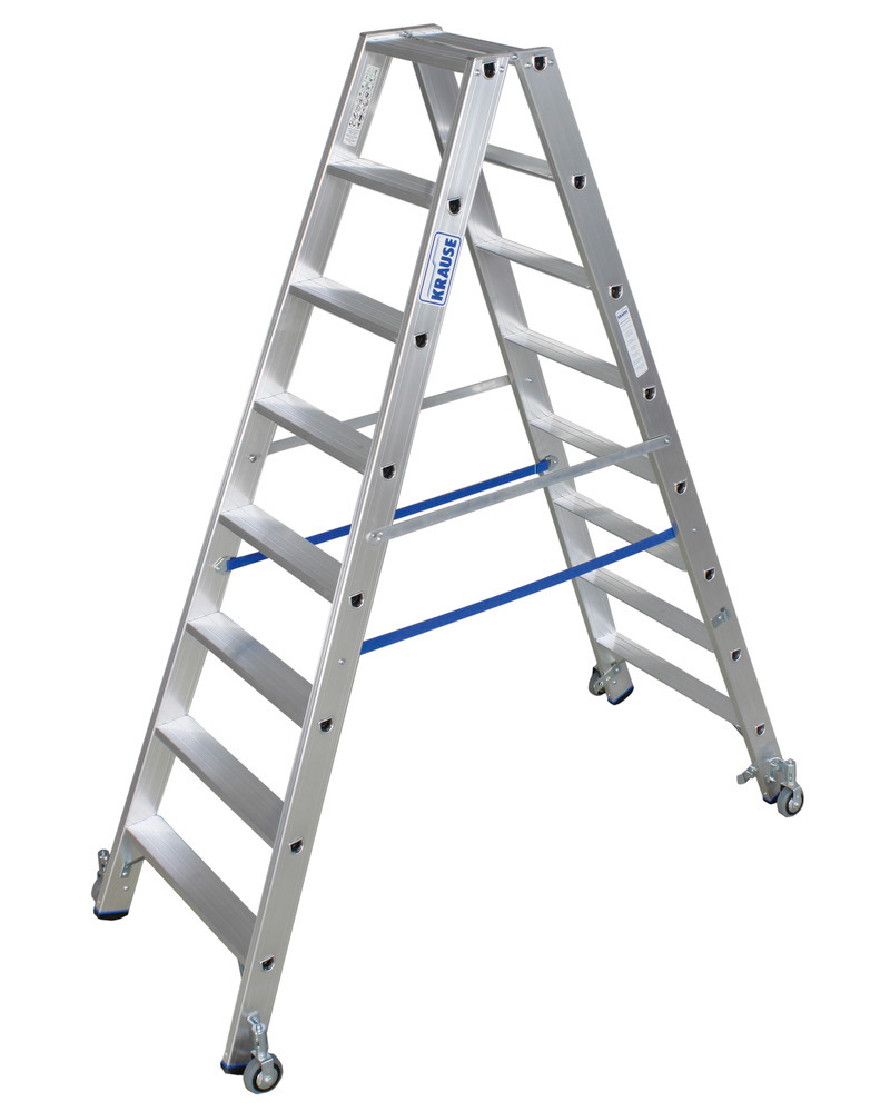 Aluminium dubbele ladder, 2x8 treden, verrijdbaar