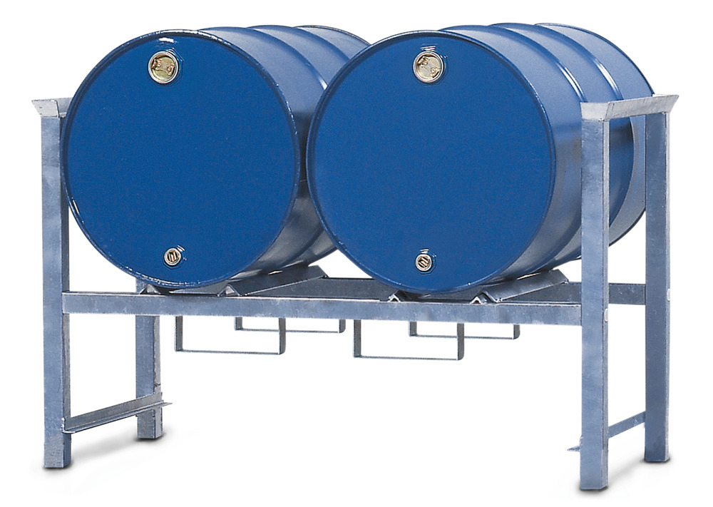 Stacking rack ARL 2 in steel, galvanised, for 2 x 205 litre drums, with rails