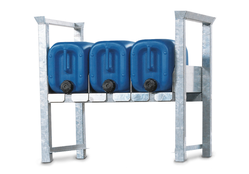 Stacking rack ARK 1 in steel, galvanised, for 3 x 20 or 2 x 60 litre canisters, with guide rails