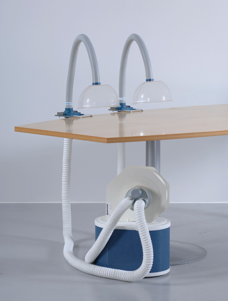 Odsávací ventilátor s filtrem, 2 odsávací ramena, vč. kulaté hubice a držáku ke stolu, typ AV 1000