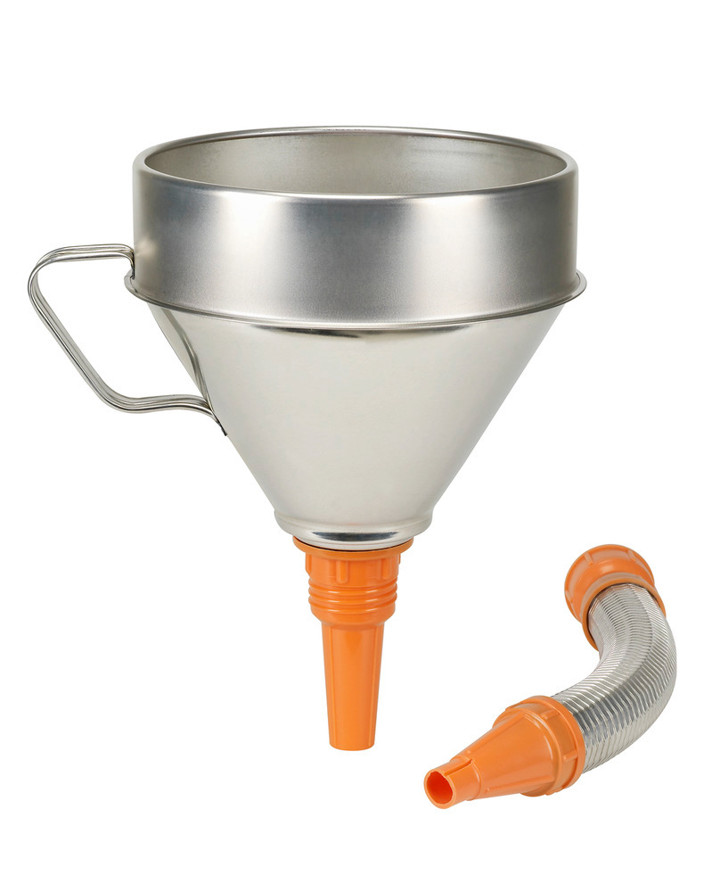 Funnel in galvanised steel, with strainer and handle, 200 mm Ø