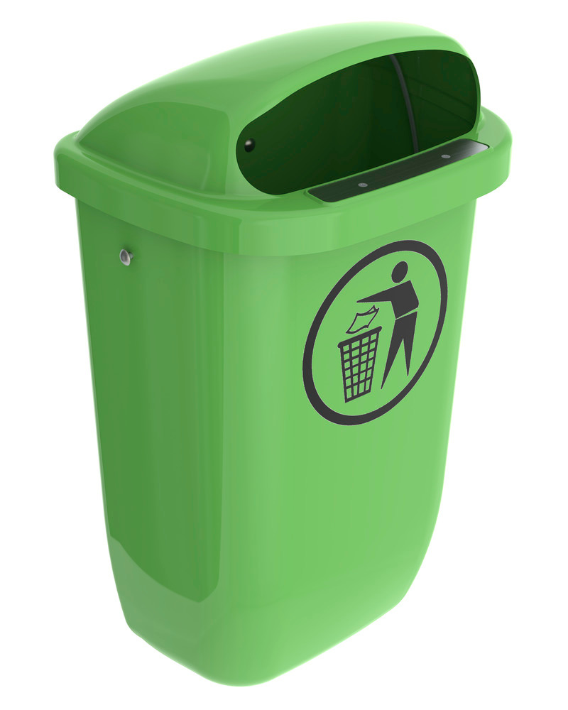 Abfallkorb aus Polyethylen (PE), zur Wandmontage, 50 Liter Volumen, grün