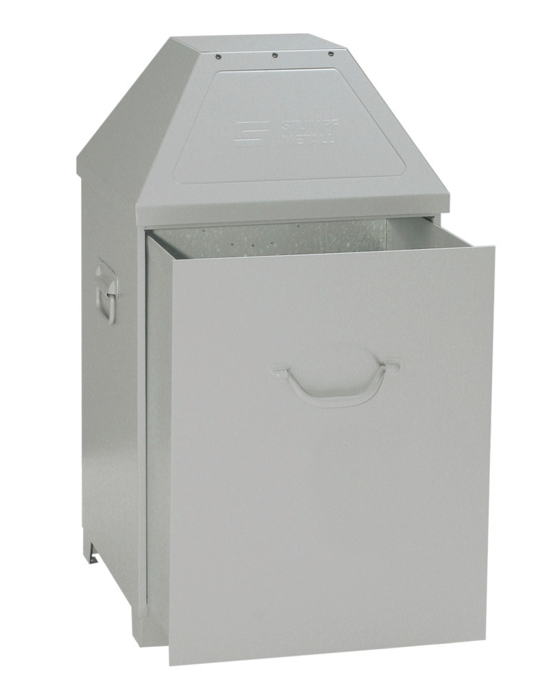 Waste container AB 100-V, sheet steel, self-closing flap, 95 litre capacity, light silver