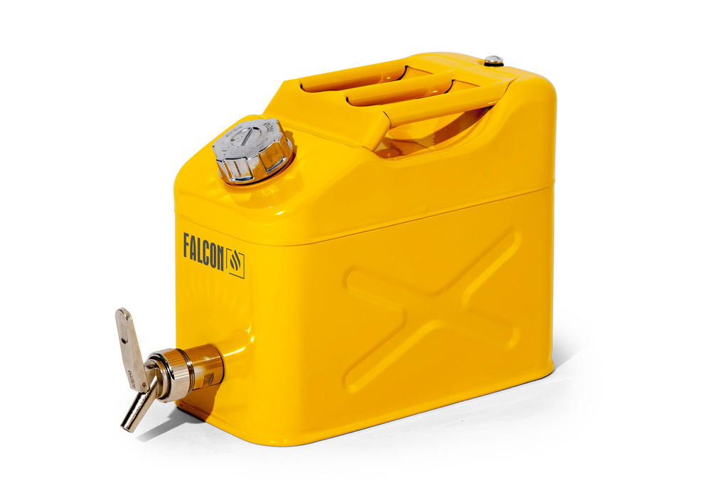 FALCON safety canister in steel, painted, with fine measuring tap, 10 litres