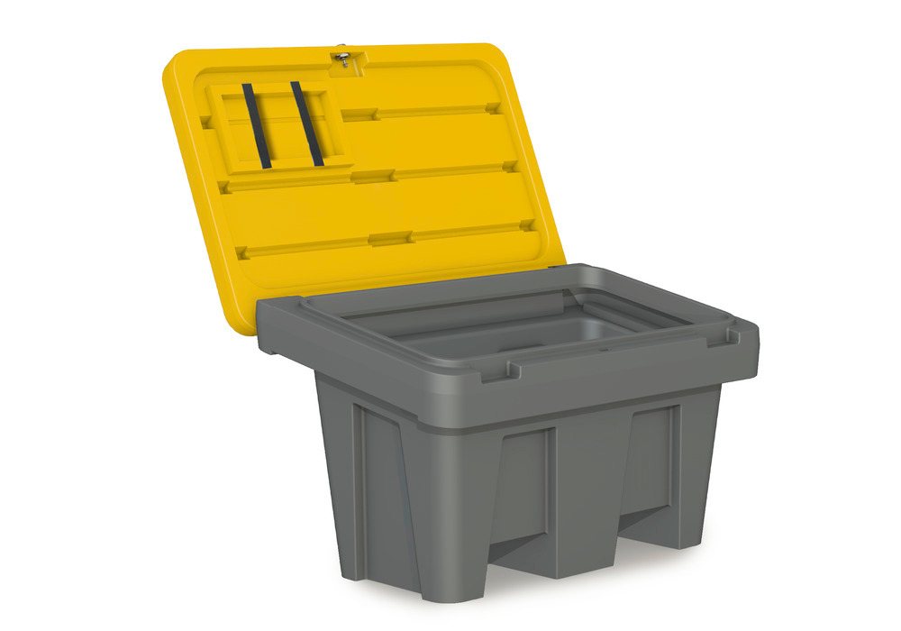 Grit bin Model GB 150 in polyethylene (PE), 150 litre volume, lid in yellow