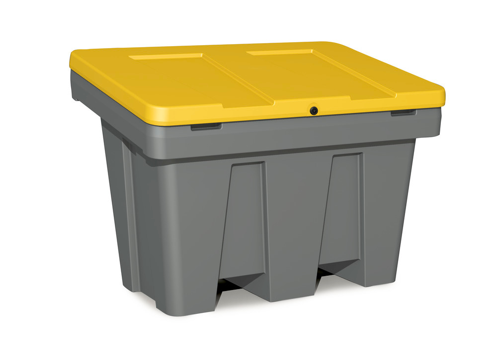 Grit bin Model GB 300 in polyethylene (PE), 300 litre volume, lid in yellow