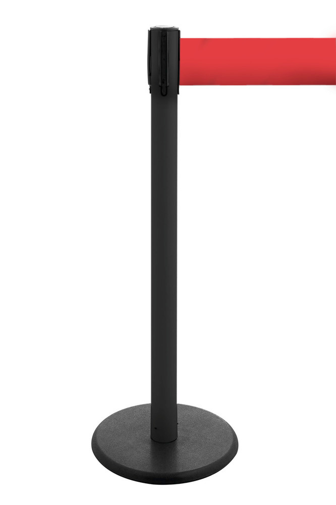 Tape barrier systems Traffico, Model 2.9, black posts, belt red, can be extended to 3.80