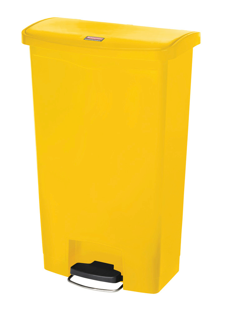 Recyclemateriaalbak van polyethyleen (PE), met voetpedaal aan de brede kant, inhoud 68 liter, geel