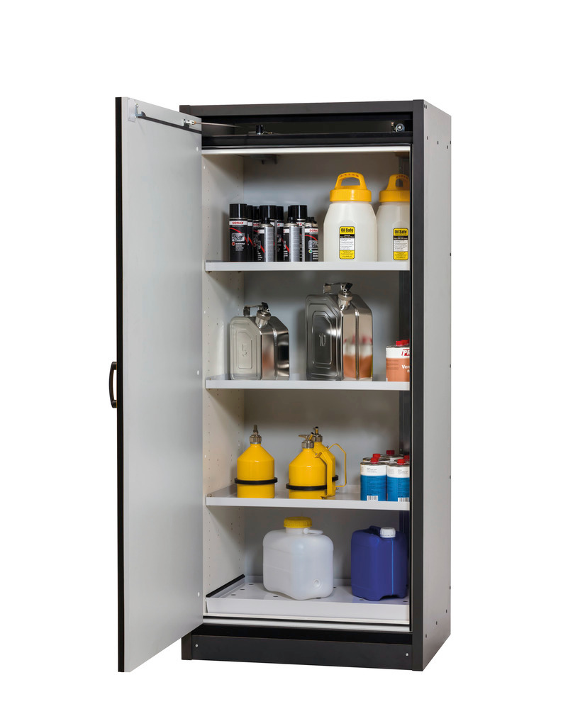 asecos fire-rated hazardous materials cabinet Basis-Line, anthracite/blue, 3 shelves, Model 30-93L