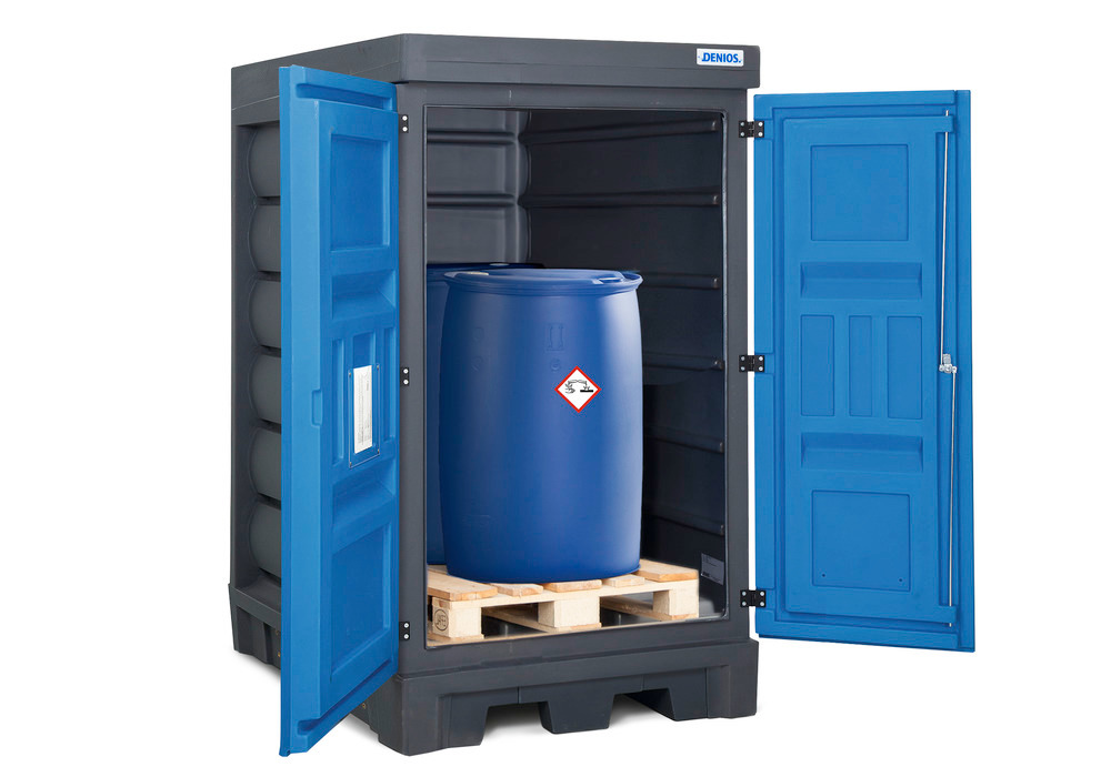 PolySafe hazardous materials depot DL, with doors, for 2 x 205 litre drums, one behind the other