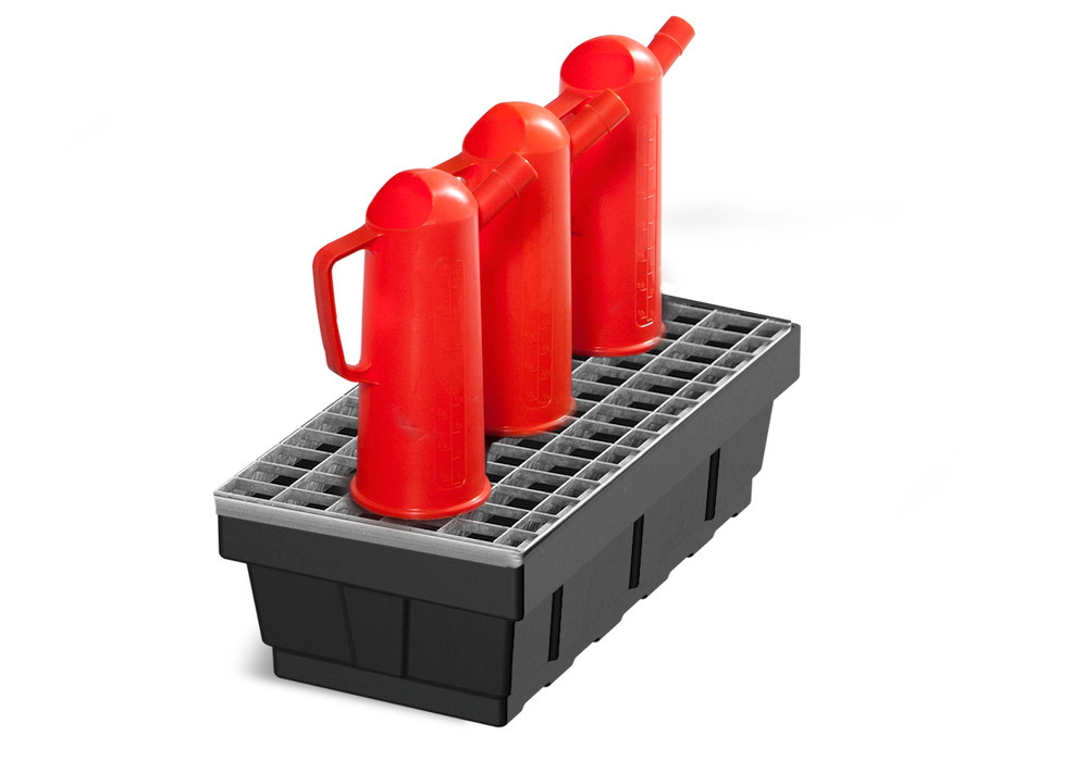 Spill tray for small containers base-line in polyethylene (PE) with galvanised grid, 5 litres