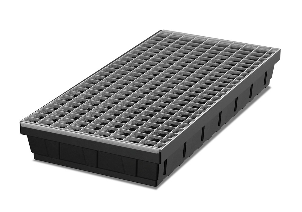 Spill tray for small containers base-line in polyethylene (PE) with galvanised grid, 24 litres