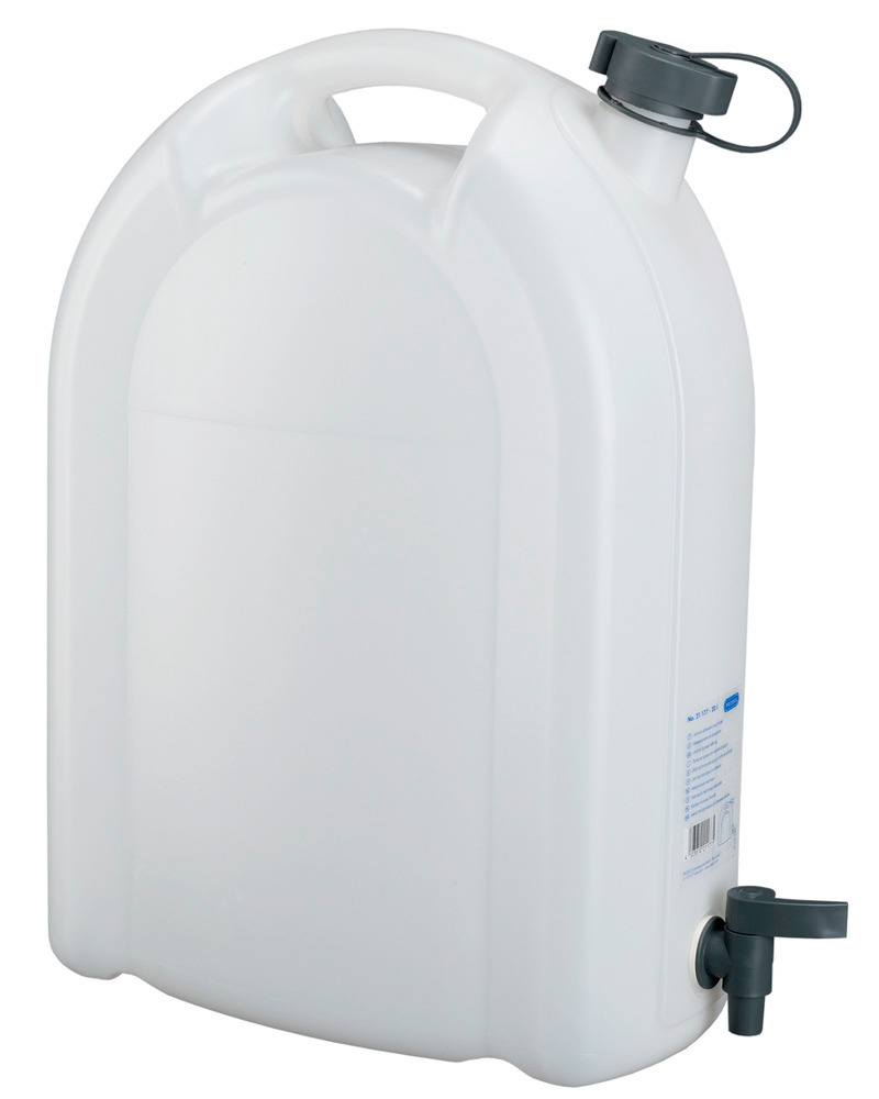 Canister in plastic, transparent, with tap, 20 litres