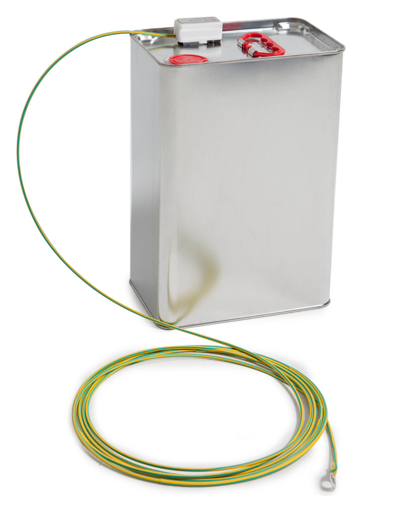 Aimant de mise à la terre EM, câble inox vert-jaune et anneau, 5 m, pour récipients non-peints, ATEX
