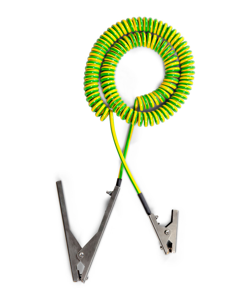 Spirálový zemnící kabel, 2 nerezové svorky, 1x60/1x140 mm, délka až 3 metry, ATEX