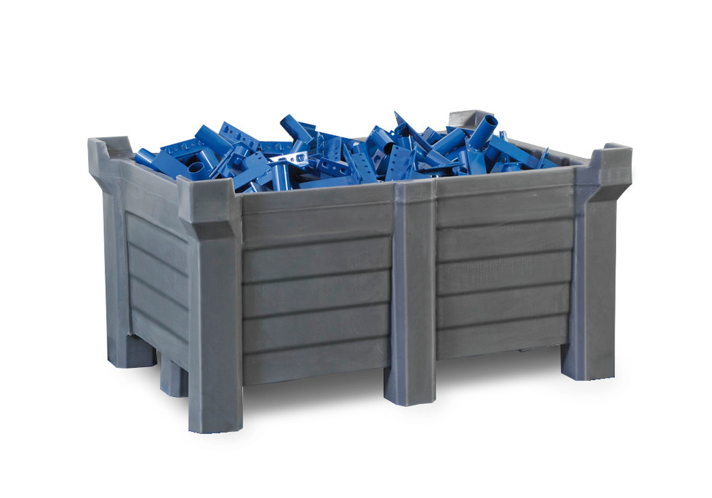 Stackable container PolyPro in PE, 300 litre volume, 280 litre containment volume, closed, grey