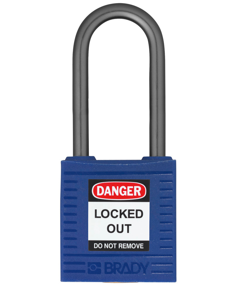 Compact safety lock, keyed different, clear shackle height 38 mm, blue, 6 pcs.
