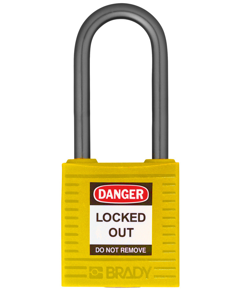 Compact safety lock, keyed different, clear shackle height 38 mm, yellow, 6 pcs.
