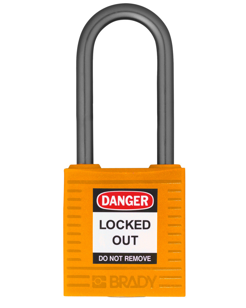 Compact safety lock, keyed different, clear shackle height 38 mm, orange, 6 pcs.