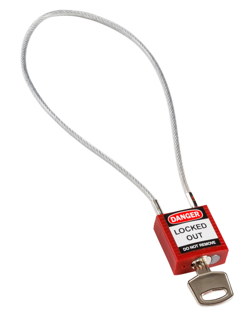 Hänglås med kabelbygel 400 mm,Keyed Different-nyckelindelning,  rött