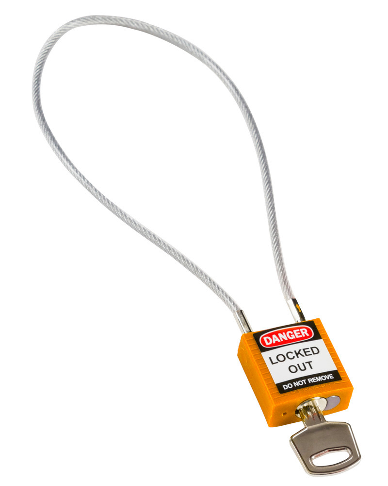 Kompakt-Sicherheitsschloss, Keyed Different Schlüsseleinteilung, mit Kabelbügel 400 mm, orange