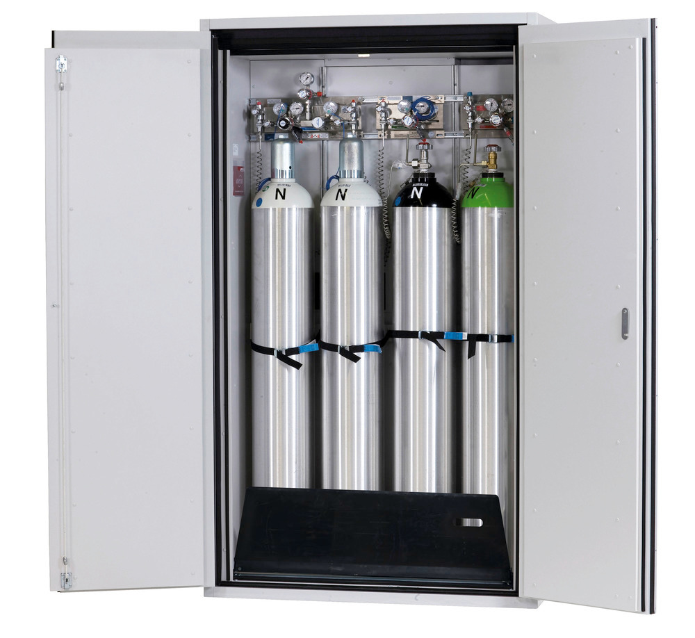 asecos protipožární skříň na plynové lahve G90.12, široká 1200 mm, 2křídlé dveře, šedá