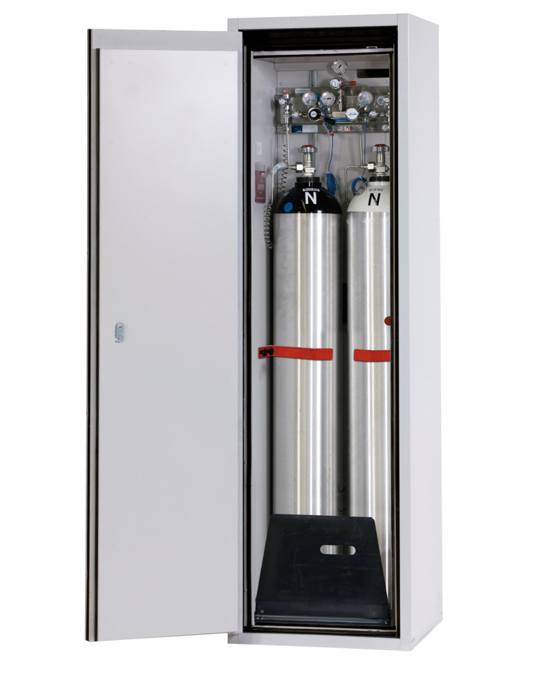 asecos brandsikkert gasflaskeskab G90.6-2F, 600 mm bred, dørstop til venstre, grå