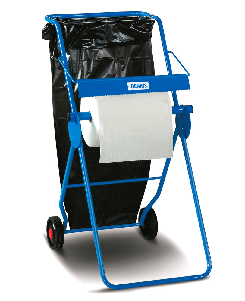 Support pour rouleaux jusqu'à 40 cm, avec rail de découpe et support de sac poubelle, mobile