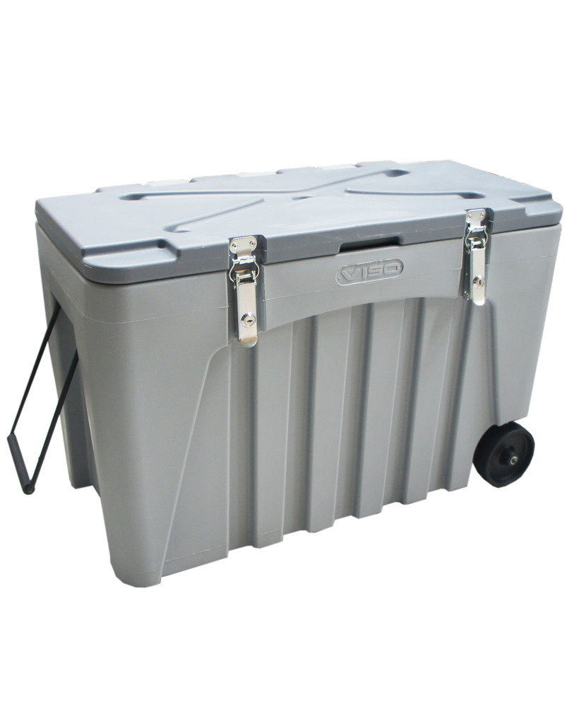 Universalbox aus Kunststoff (PE), grau, abschließbar, mit Rollen, 104 Liter Volumen